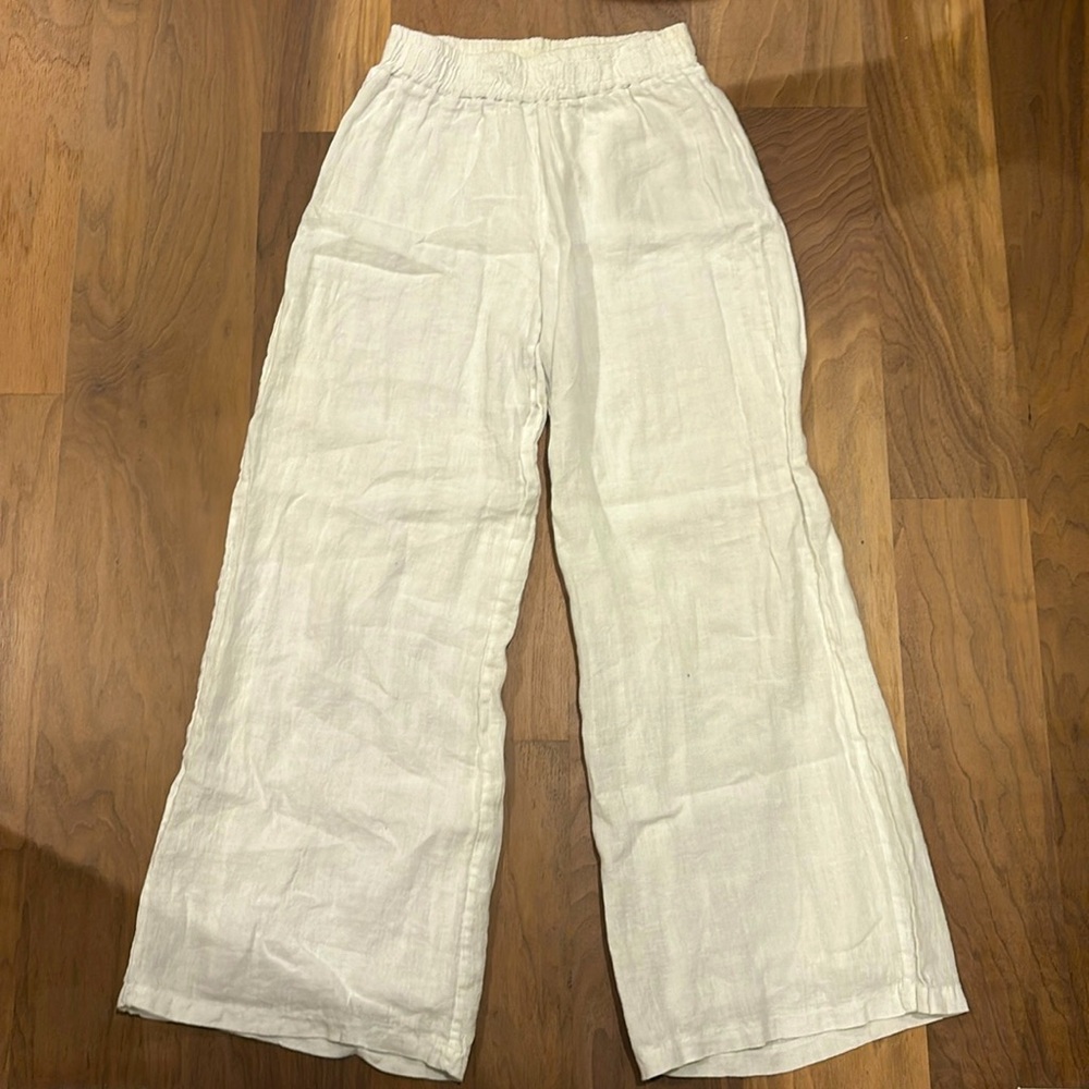 White Lenin Pants: double lined, elastic waist